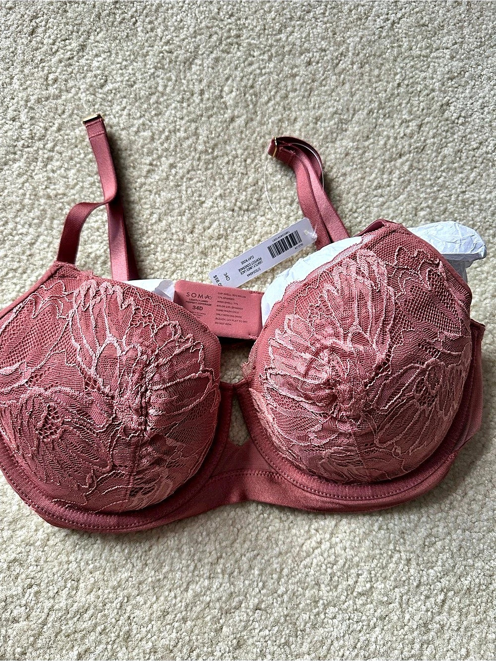 Soma Lightly Lined Lace Perfect Coverage Bra Pink 36C